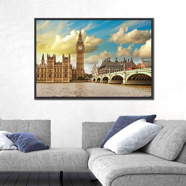 Westminster Bridge Canvas Wall Art-5 Horizontal-Gallery Wrap-22" x 12"-Tiaracle