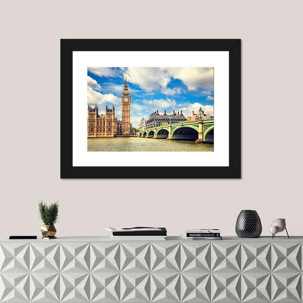 Westminster Bridge In London Canvas Wall Art-1 Piece-Framed Print-30" x 20"-Tiaracle
