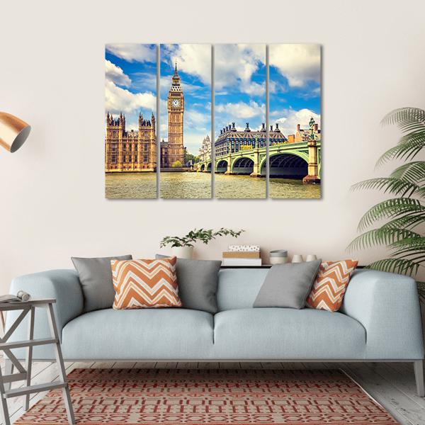 Westminster Bridge In London Canvas Wall Art-4 Horizontal-Gallery Wrap-34" x 24"-Tiaracle
