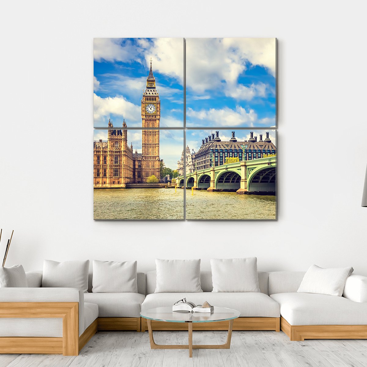 Westminster Bridge In London Canvas Wall Art-4 Square-Gallery Wrap-17" x 17"-Tiaracle
