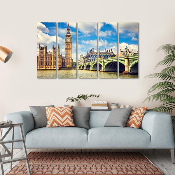 Westminster Bridge In London Canvas Wall Art-5 Horizontal-Gallery Wrap-22" x 12"-Tiaracle