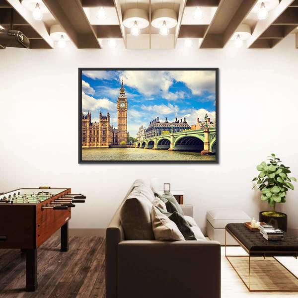 Westminster Bridge In London Canvas Wall Art-5 Horizontal-Gallery Wrap-22" x 12"-Tiaracle