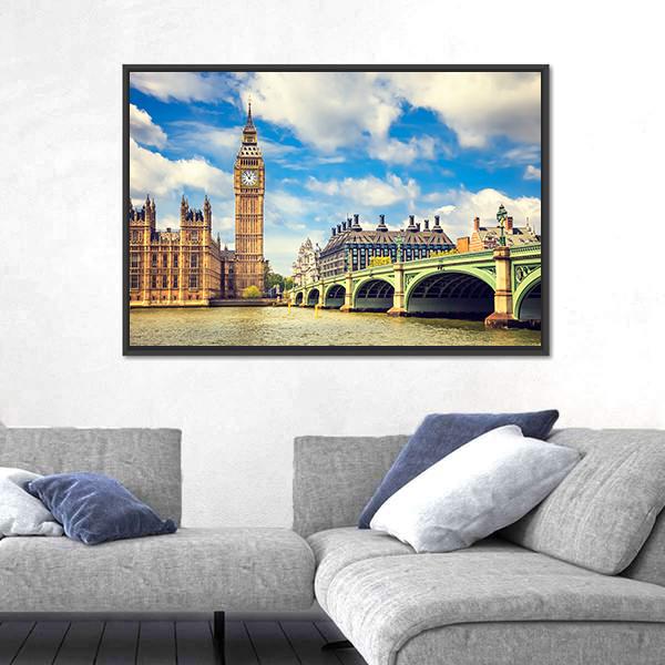 Westminster Bridge In London Canvas Wall Art-5 Horizontal-Gallery Wrap-22" x 12"-Tiaracle