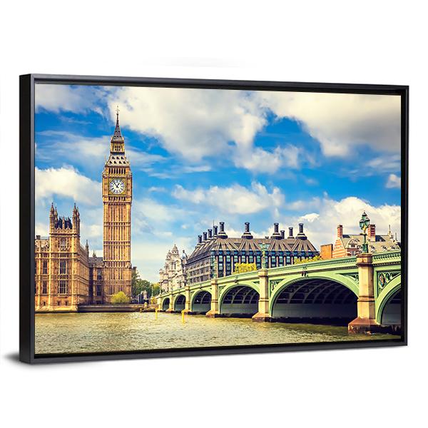 Westminster Bridge In London Canvas Wall Art-5 Horizontal-Gallery Wrap-22" x 12"-Tiaracle
