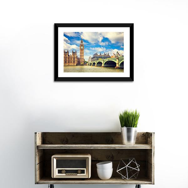 Westminster Bridge In London Canvas Wall Art-1 Piece-Framed Print-20" x 16"-Tiaracle