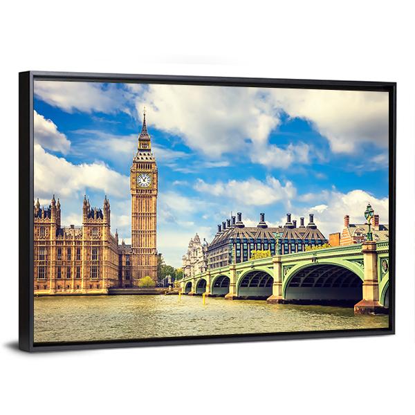 Westminster Bridge In London Canvas Wall Art-3 Horizontal-Gallery Wrap-25" x 16"-Tiaracle