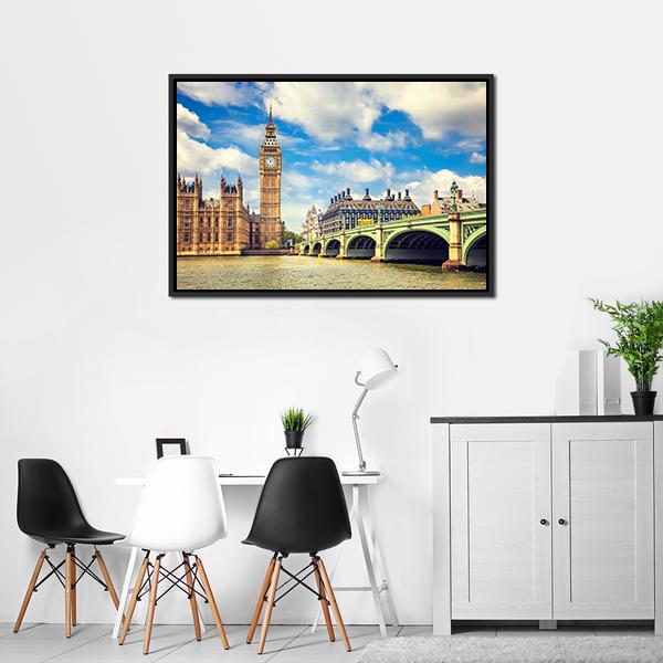 Westminster Bridge In London Canvas Wall Art-3 Horizontal-Gallery Wrap-25" x 16"-Tiaracle