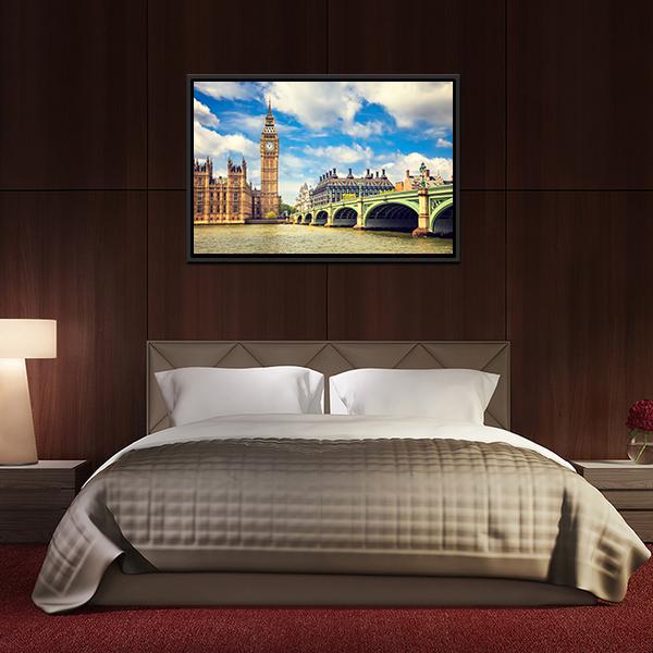 Westminster Bridge In London Canvas Wall Art-3 Horizontal-Gallery Wrap-25" x 16"-Tiaracle