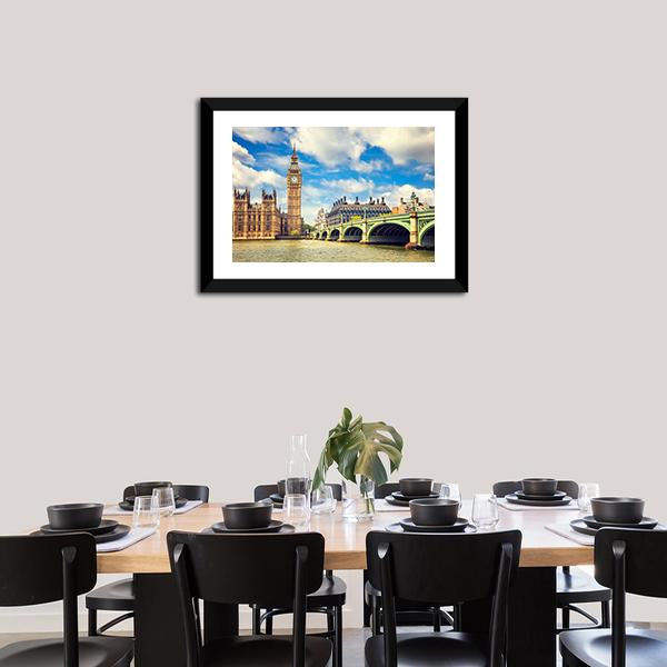 Westminster Bridge In London Canvas Wall Art-3 Horizontal-Gallery Wrap-25" x 16"-Tiaracle