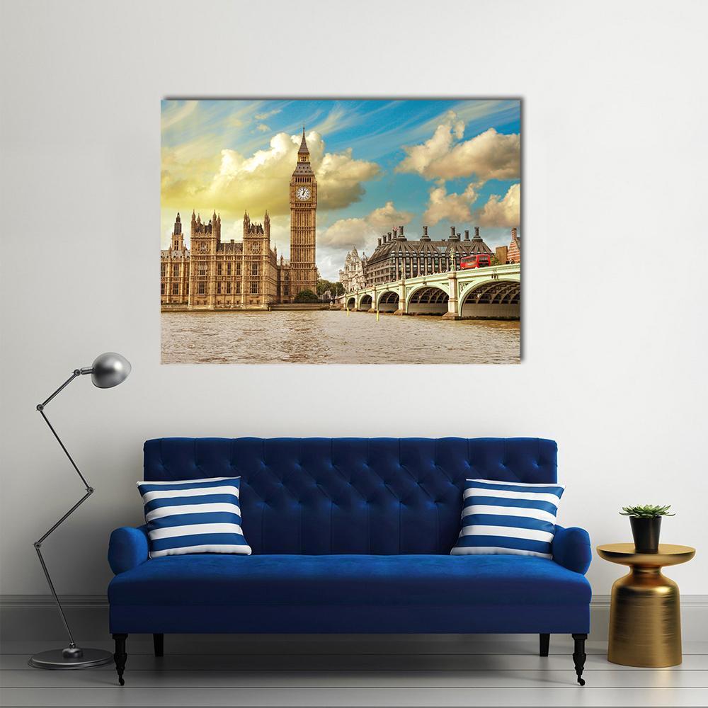 Westminster Bridge Canvas Wall Art-1 Piece-Gallery Wrap-48" x 32"-Tiaracle