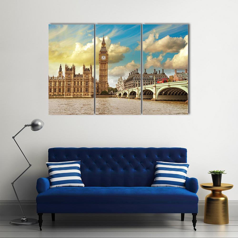 Westminster Bridge Canvas Wall Art-3 Horizontal-Gallery Wrap-37" x 24"-Tiaracle