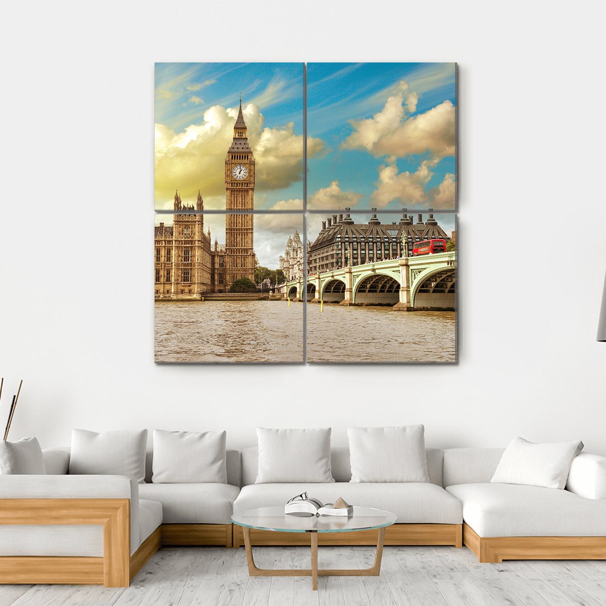 Westminster Bridge Canvas Wall Art-4 Square-Gallery Wrap-17" x 17"-Tiaracle