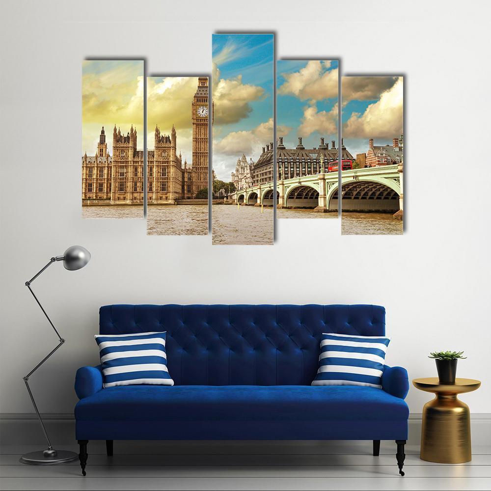 Westminster Bridge Canvas Wall Art-5 Pop-Gallery Wrap-47" x 32"-Tiaracle