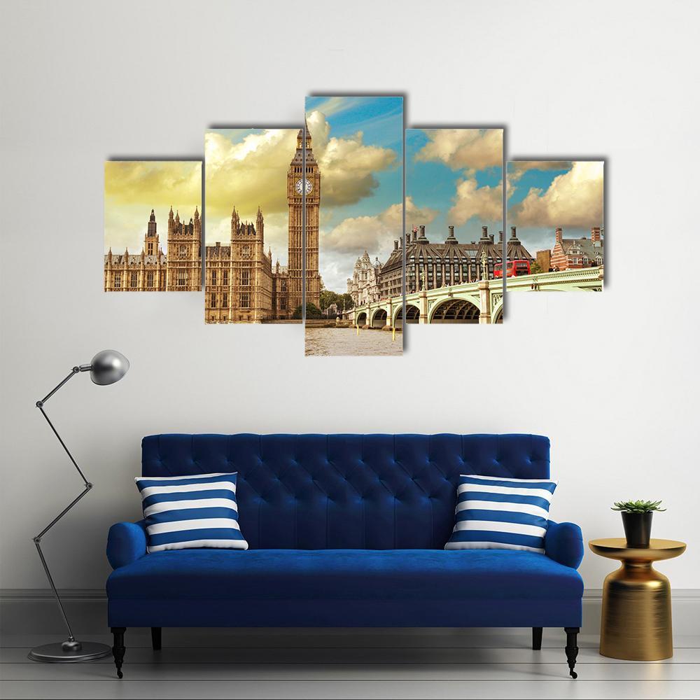 Westminster Bridge Canvas Wall Art-5 Star-Gallery Wrap-62" x 32"-Tiaracle