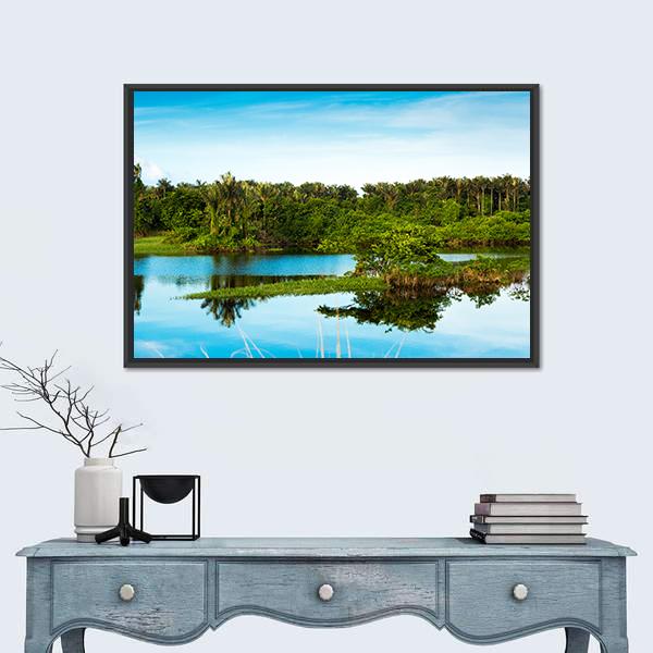 Wetland In Amazon Canvas Wall Art-1 Piece-Floating Frame-24" x 16"-Tiaracle