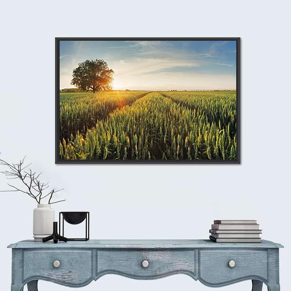 Wheat Field At Sunset Panoramic Canvas Wall Art-1 Piece-36" x 12"-Tiaracle