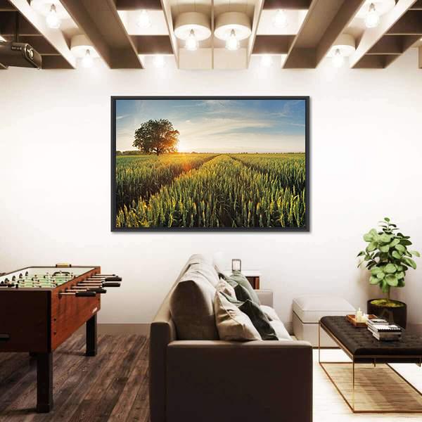 Wheat Field At Sunset Panoramic Canvas Wall Art-1 Piece-36" x 12"-Tiaracle