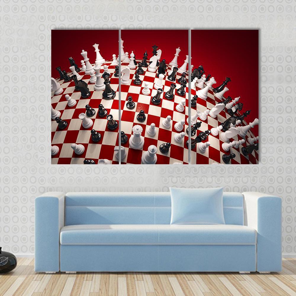 White &amp; Black Chess Canvas Wall Art-3 Horizontal-Gallery Wrap-37" x 24"-Tiaracle