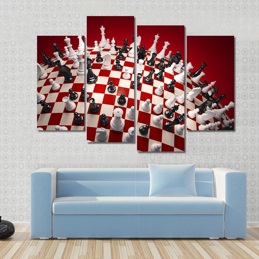 White &amp; Black Chess Canvas Wall Art-4 Pop-Gallery Wrap-50&quot; x 32&quot;-Tiaracle