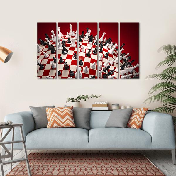 White & Black Chess Canvas Wall Art-5 Horizontal-Gallery Wrap-22" x 12"-Tiaracle