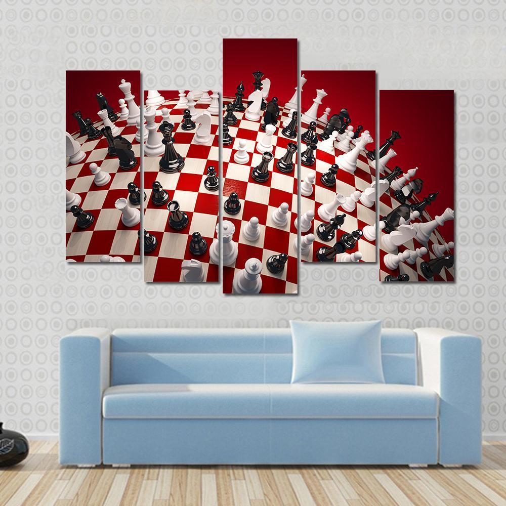 White &amp; Black Chess Canvas Wall Art-5 Pop-Gallery Wrap-47&quot; x 32&quot;-Tiaracle