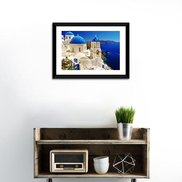 White &amp; Blue Santorini Canvas Wall Art-1 Piece-Framed Print-20" x 16"-Tiaracle