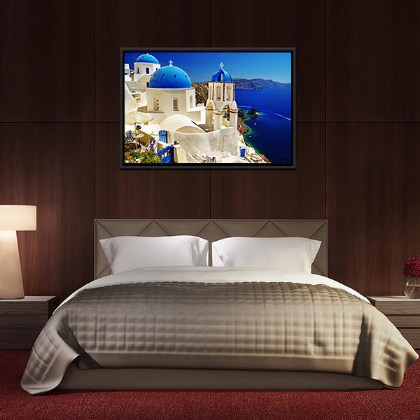 White & Blue Santorini Canvas Wall Art-3 Horizontal-Gallery Wrap-25" x 16"-Tiaracle