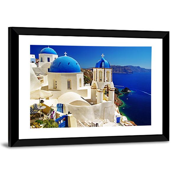 White & Blue Santorini Canvas Wall Art-3 Horizontal-Gallery Wrap-25" x 16"-Tiaracle