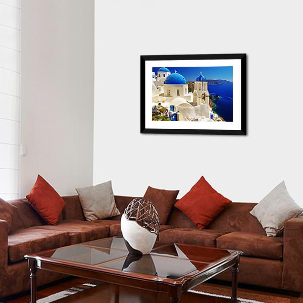 White & Blue Santorini Canvas Wall Art-3 Horizontal-Gallery Wrap-25" x 16"-Tiaracle