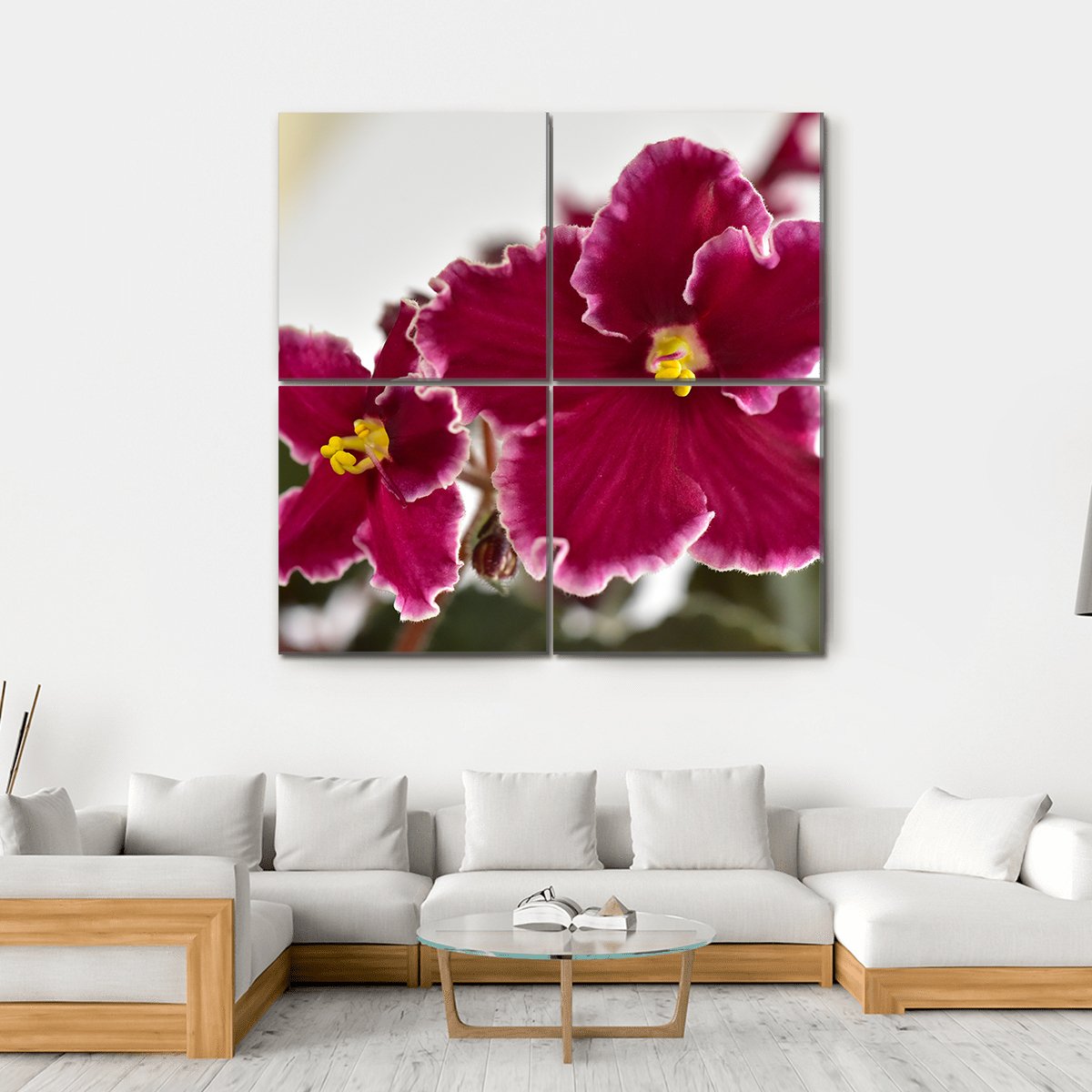 White And Red Fresh Flowers Canvas Wall Art-4 Square-Gallery Wrap-17" x 17"-Tiaracle