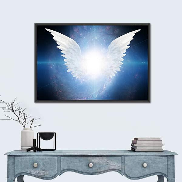 White Angel Flying Canvas Wall Art-1 Piece-Floating Frame-24" x 16"-Tiaracle
