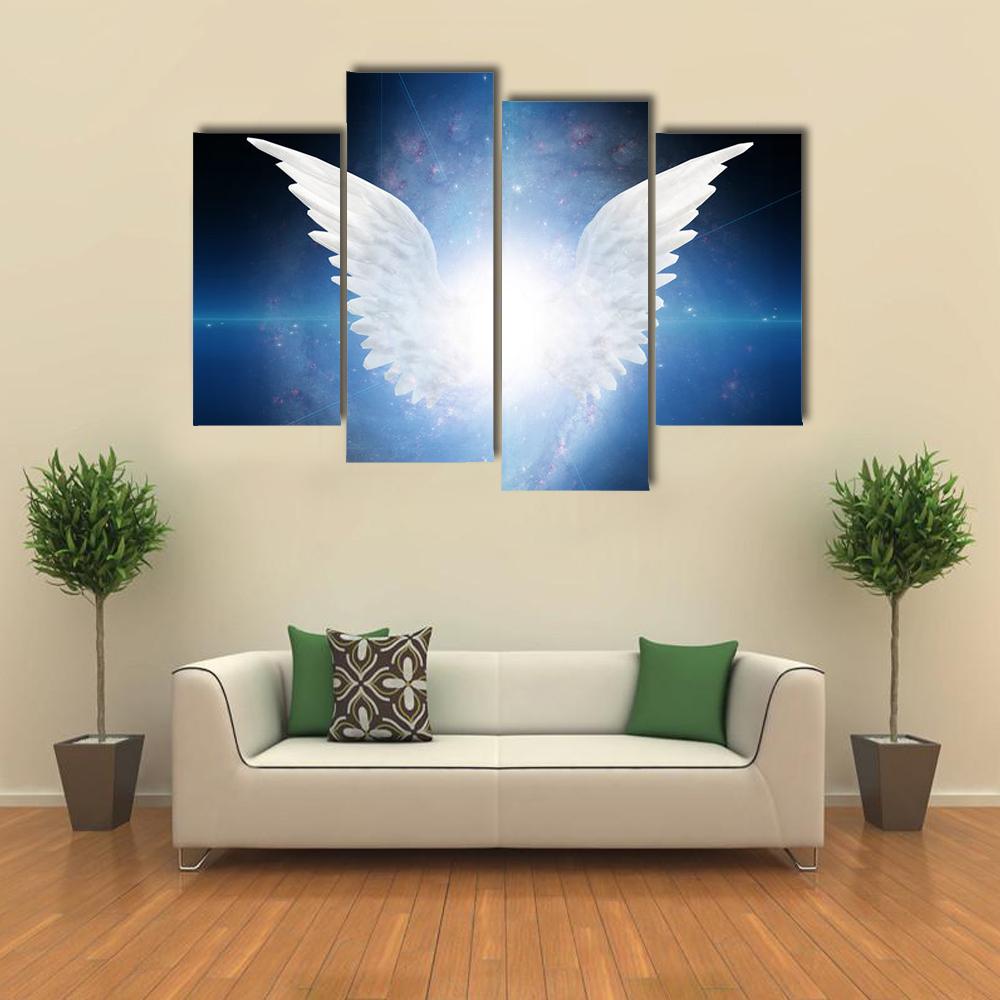 White Angel Flying Canvas Wall Art-4 Pop-Gallery Wrap-34" x 20"-Tiaracle