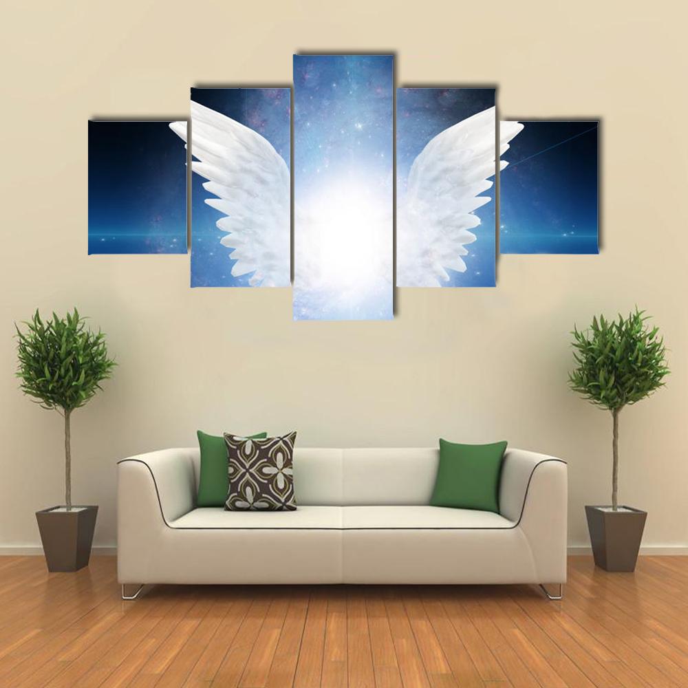 White Angel Flying Canvas Wall Art-5 Star-Gallery Wrap-42" x 21"-Tiaracle
