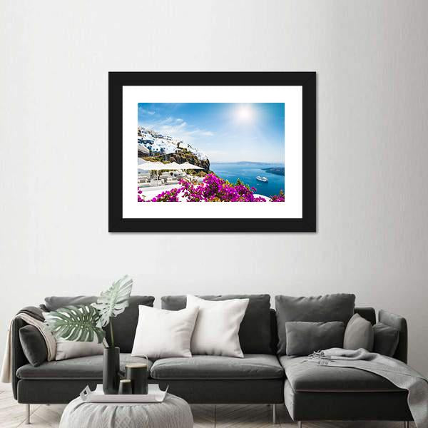 White Architecture On Santorini Island Canvas Wall Art-3 Horizontal-Gallery Wrap-25" x 16"-Tiaracle