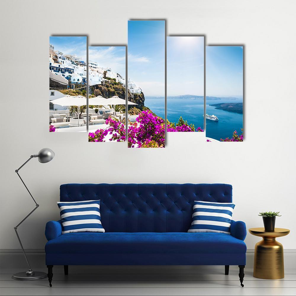 White Architecture On Santorini Island Canvas Wall Art-5 Pop-Gallery Wrap-47" x 32"-Tiaracle