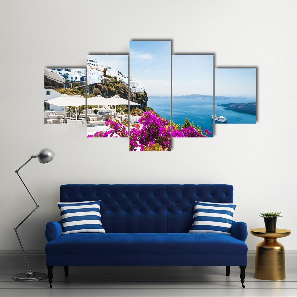 White Architecture On Santorini Island Canvas Wall Art-3 Horizontal-Gallery Wrap-37" x 24"-Tiaracle