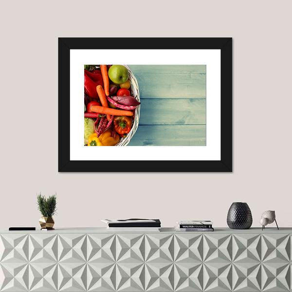 White Basket With Vegetables Canvas Wall Art-1 Piece-Framed Print-20" x 16"-Tiaracle