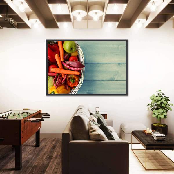 White Basket With Vegetables Canvas Wall Art-5 Horizontal-Gallery Wrap-22" x 12"-Tiaracle