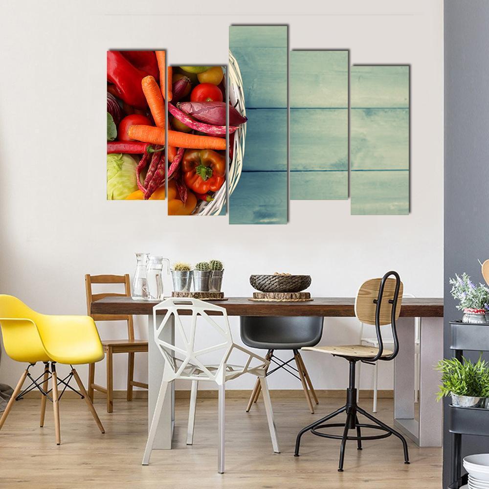 White Basket With Vegetables Canvas Wall Art-3 Horizontal-Gallery Wrap-25" x 16"-Tiaracle