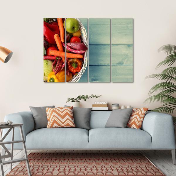 White Basket With Vegetables Canvas Wall Art-4 Horizontal-Gallery Wrap-34" x 24"-Tiaracle