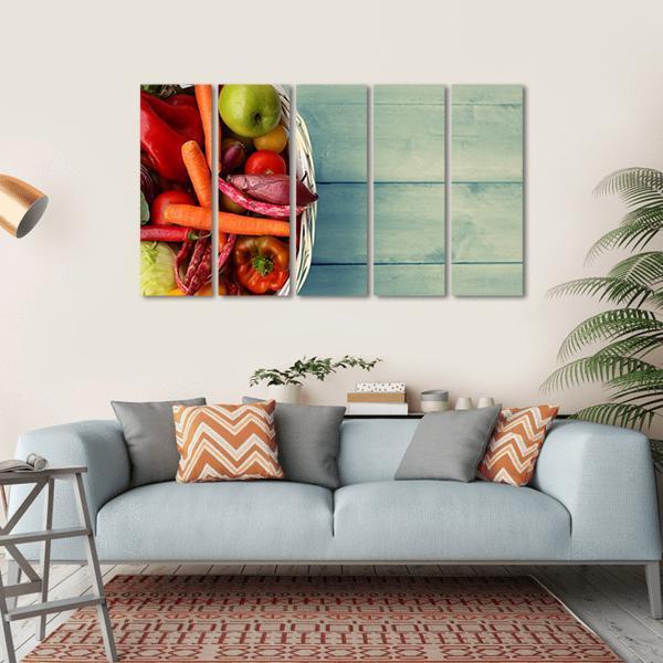 White Basket With Vegetables Canvas Wall Art-5 Horizontal-Gallery Wrap-22" x 12"-Tiaracle