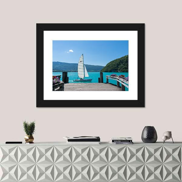 White Boat Is Sailing Canvas Wall Art-1 Piece-Framed Print-20" x 16"-Tiaracle