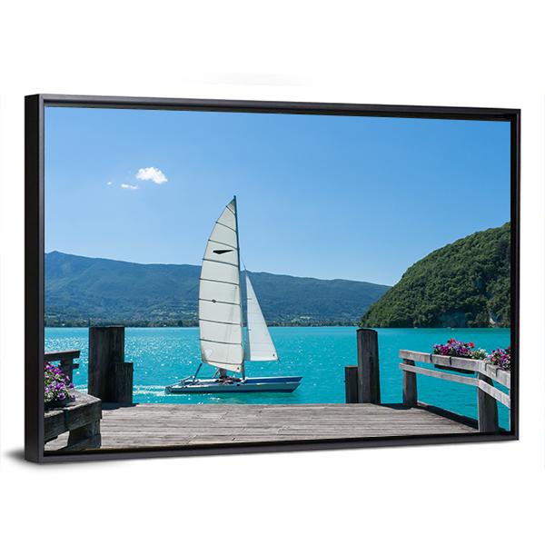 White Boat Is Sailing Canvas Wall Art-3 Horizontal-Gallery Wrap-25" x 16"-Tiaracle