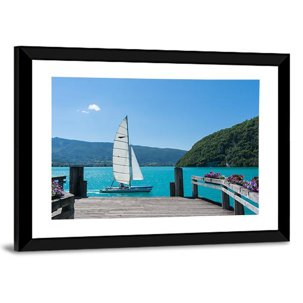 White Boat Is Sailing Canvas Wall Art-3 Horizontal-Gallery Wrap-25" x 16"-Tiaracle