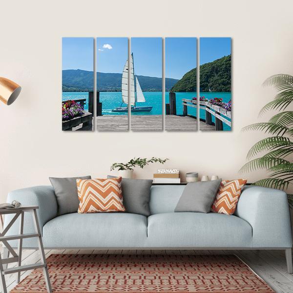 White Boat Is Sailing Canvas Wall Art-5 Horizontal-Gallery Wrap-22" x 12"-Tiaracle