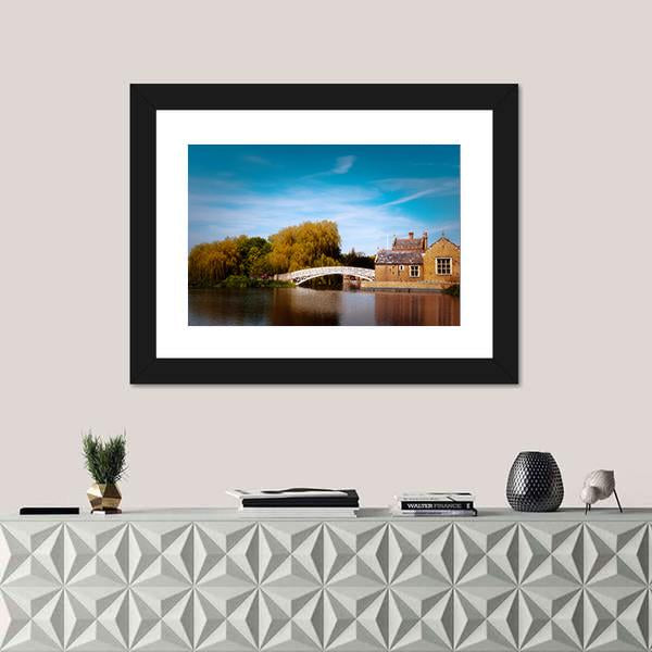 White Bridge Over River In England Panoramic Canvas Wall Art-1 Piece-36" x 12"-Tiaracle