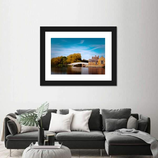 White Bridge Over River In England Panoramic Canvas Wall Art-1 Piece-36" x 12"-Tiaracle