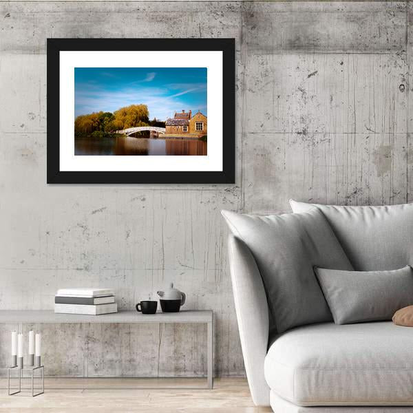 White Bridge Over River In England Panoramic Canvas Wall Art-1 Piece-36" x 12"-Tiaracle