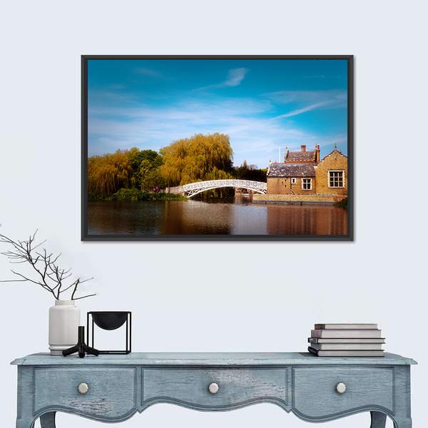 White Bridge Over River In England Panoramic Canvas Wall Art-1 Piece-36" x 12"-Tiaracle