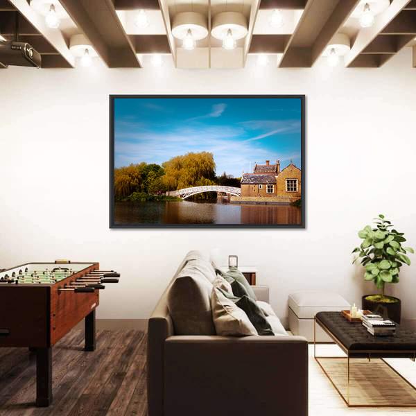 White Bridge Over River In England Panoramic Canvas Wall Art-1 Piece-36" x 12"-Tiaracle